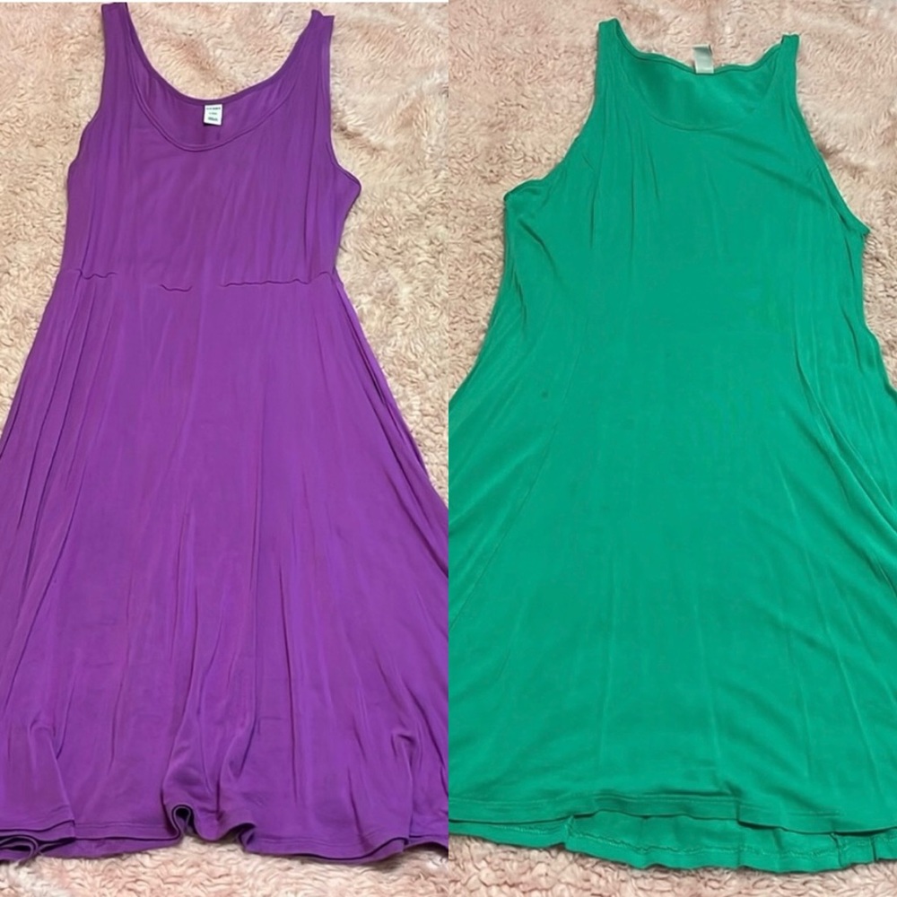 Purple and green old navy baby doll dresses.